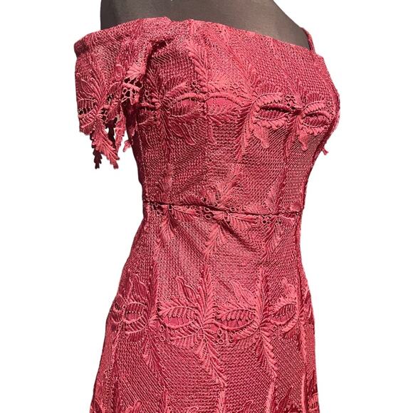 Astr The Label Valentina Burgundy Lace Off The Shoulder Sexy Boho Mini Dress S - Picture 3 of 7